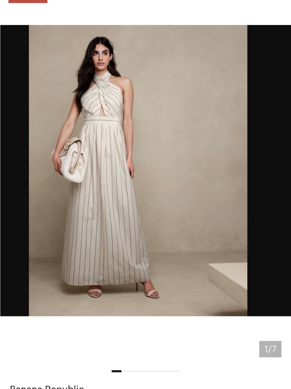 Banana Republic Cream Striped Halter Maxi Dress with Keyhole
